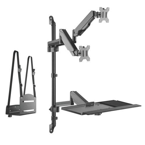 Wall Mount Dual Screen Monitor Arm with Keyboard Tray and CPU Holder