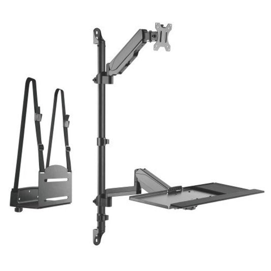 Wall Mount Single Screen Monitor Arm with Keyboard Tray and CPU Holder