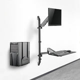 Wall Mount Single Screen Monitor Arm with Keyboard Tray and CPU Holder