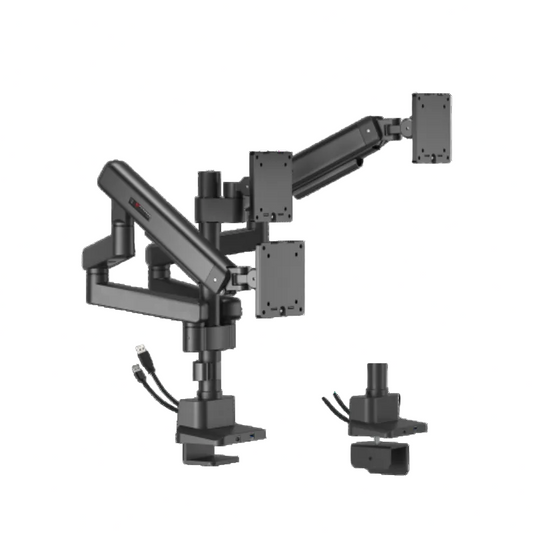 Premium Heavy Duty Triple Monitor Screen Pole mounted Mechanical Spring Monitor Arm with USB Ports