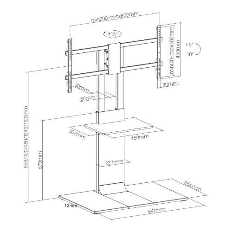 For 45"-90" Dual Column Supersized Sturdy Base TV Floor Stand with 5-Level Height Adjustments