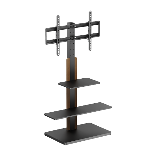 For 32"-75" Height Adjustable TV Floor Stand with multi shelf storage