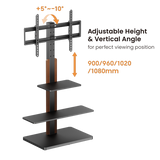 For 32"-75" Height Adjustable TV Floor Stand with multi shelf storage