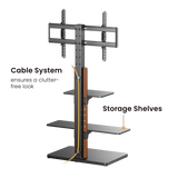 For 32"-75" Height Adjustable TV Floor Stand with multi shelf storage