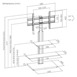 For 32"-75" Height Adjustable TV Floor Stand with multi shelf storage