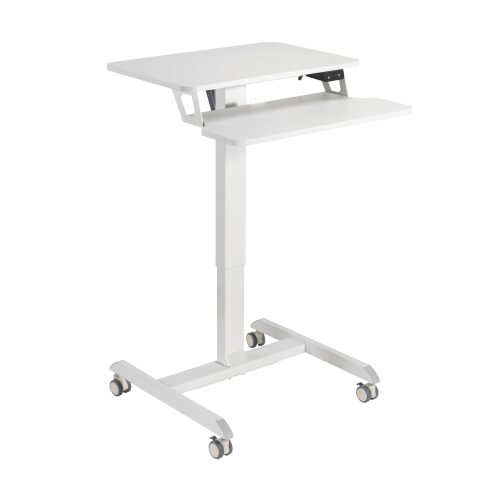Two Tier Electric Height Adjustable Portable Mobile Computer Laptop Office Desk 600 x 400mm Workstation on wheels