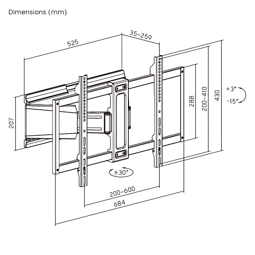 Ultra Slim Up to 90" Heavy Duty Full Motion TV Wall Mount Bracket