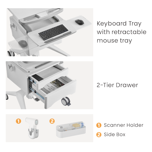 Height Adjustable Portable Mobile Computer Laptop Office Desk Workstation with Drawer on wheels