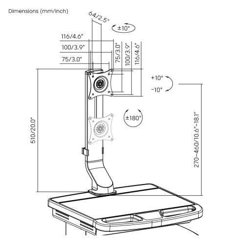 Height Adjustable Portable Mobile Computer Laptop Office Desk Workstation with Monitor Stand and Drawer on wheels