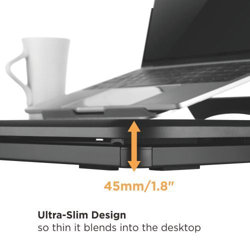 Ergox ultra-slim desk converter is 45mm thick when lowered