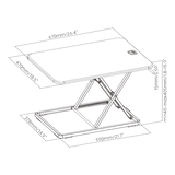 Dimension drawing of the Ergox ultra-slim desk converter, 670 x 470mm