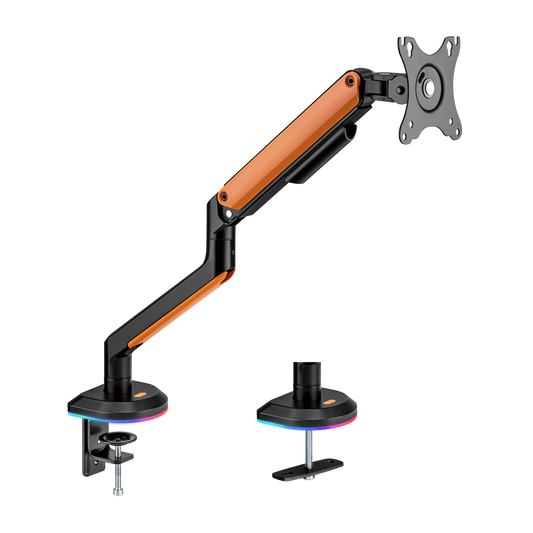 Ergox EA-MA-6312 black and orange RGB gaming monitor arm with desk clamp