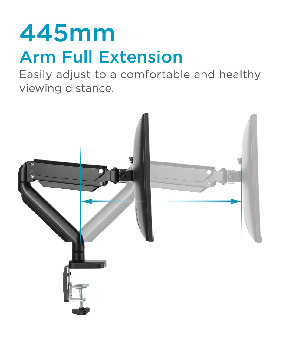 Short Lower Arm Full-Extension Single Gas Spring Monitor Arm Desk Mount Black