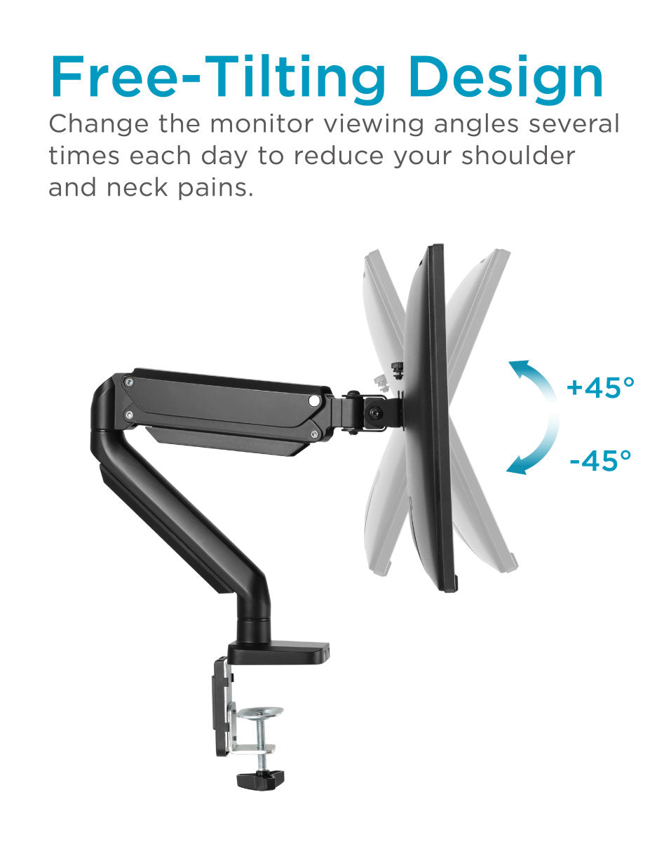 Short Lower Arm Full-Extension Single Gas Spring Monitor Arm Desk Mount Black