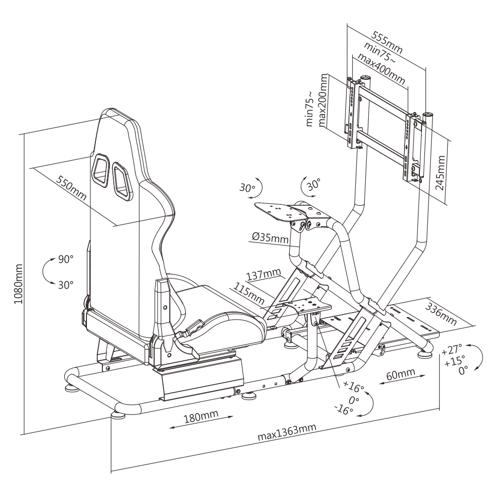 Ergonomic Racing Simulator Cockpit with Monitor Mount Adjustable Seat ...